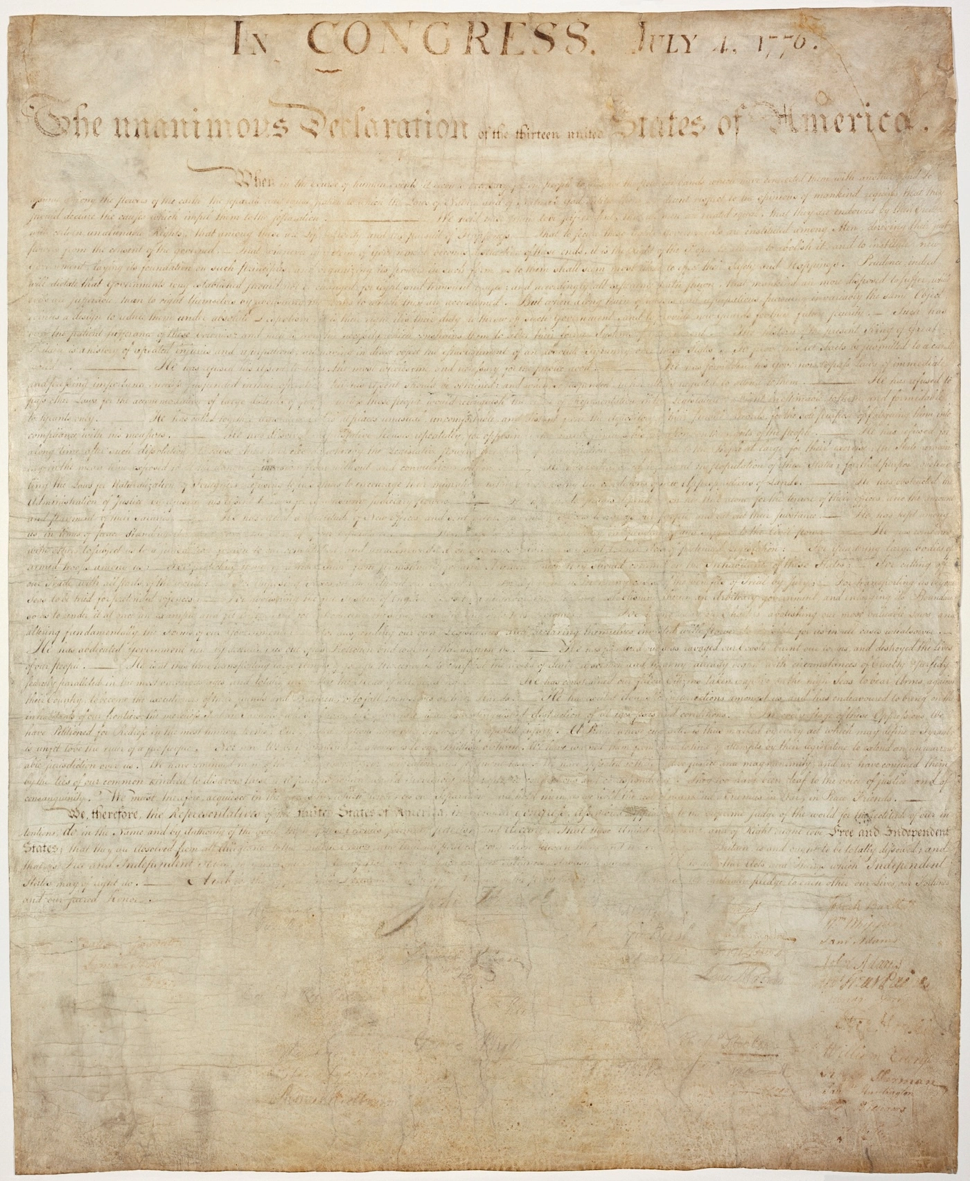 Original Declaration of Independence as preserved by the National Archives.