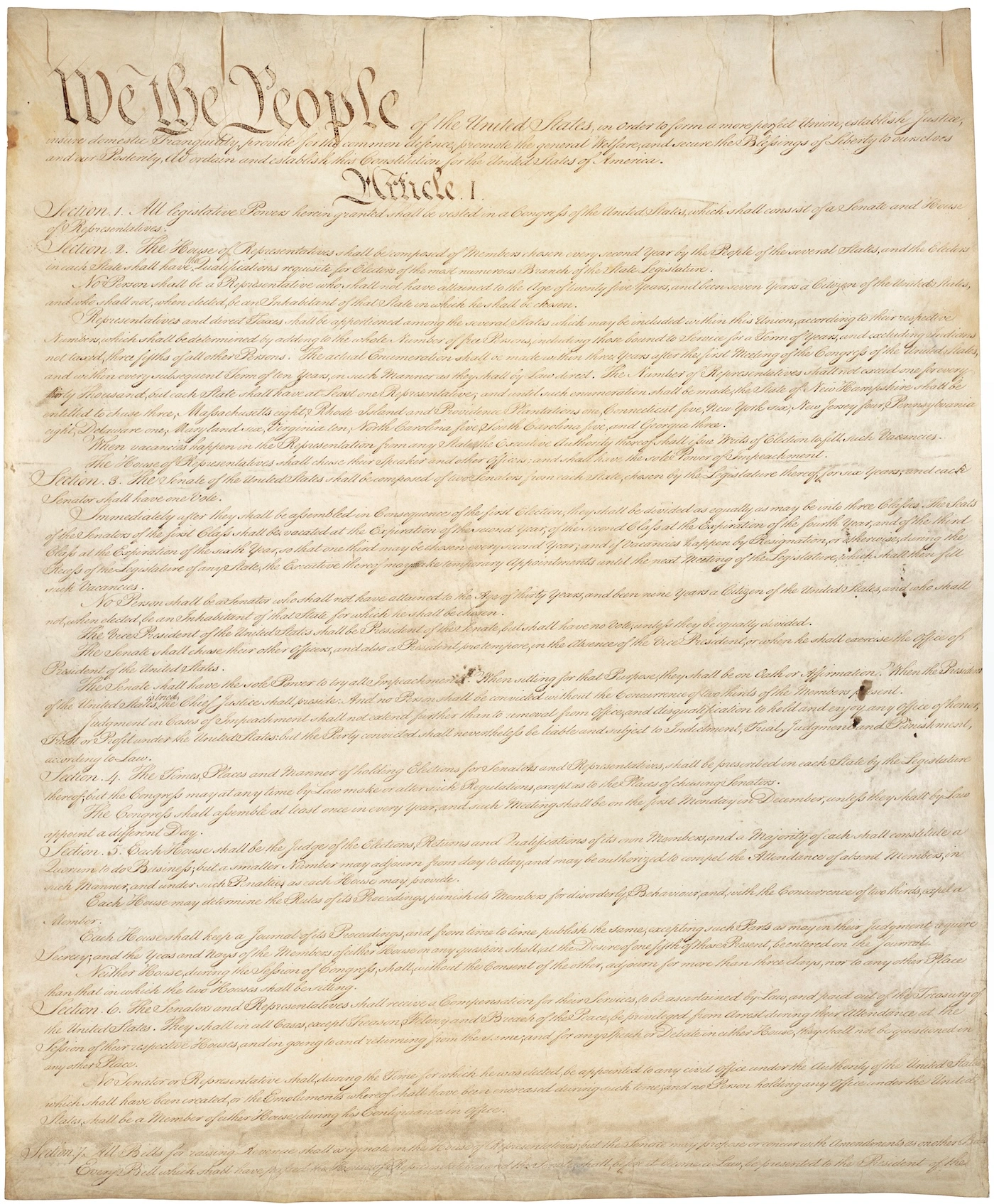 Original U.S Constitution as preserved by the National Archives.